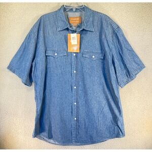 Forge Workwear Shirt Men's XXL Blue Western Pearl‎ Snap Denim Short Sleeve NEW